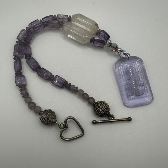Stunning etched pendant with amethyst and quartz beaded necklace! - Picture 5 of 10